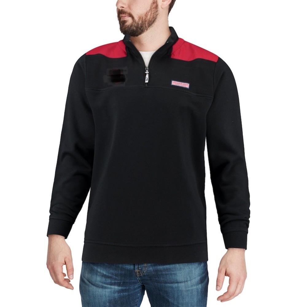 Vineyard Vines 1/4 Zip Pullover Sweatshirt Black Red Shirt Men’s M